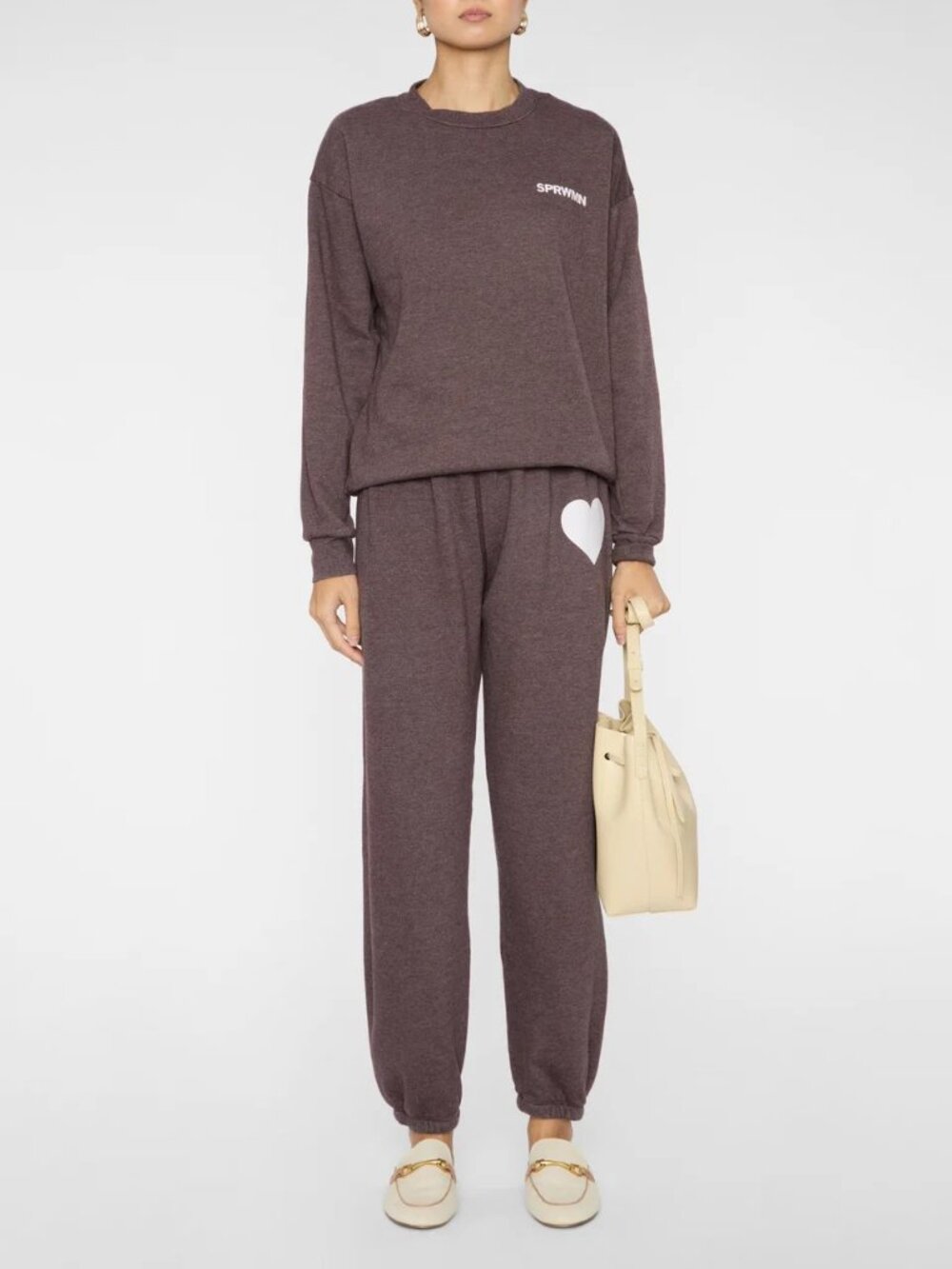SPRWMN Heart Logo Jogger Sweatpants Heather Brown Tri-Blend Fleece | Size S